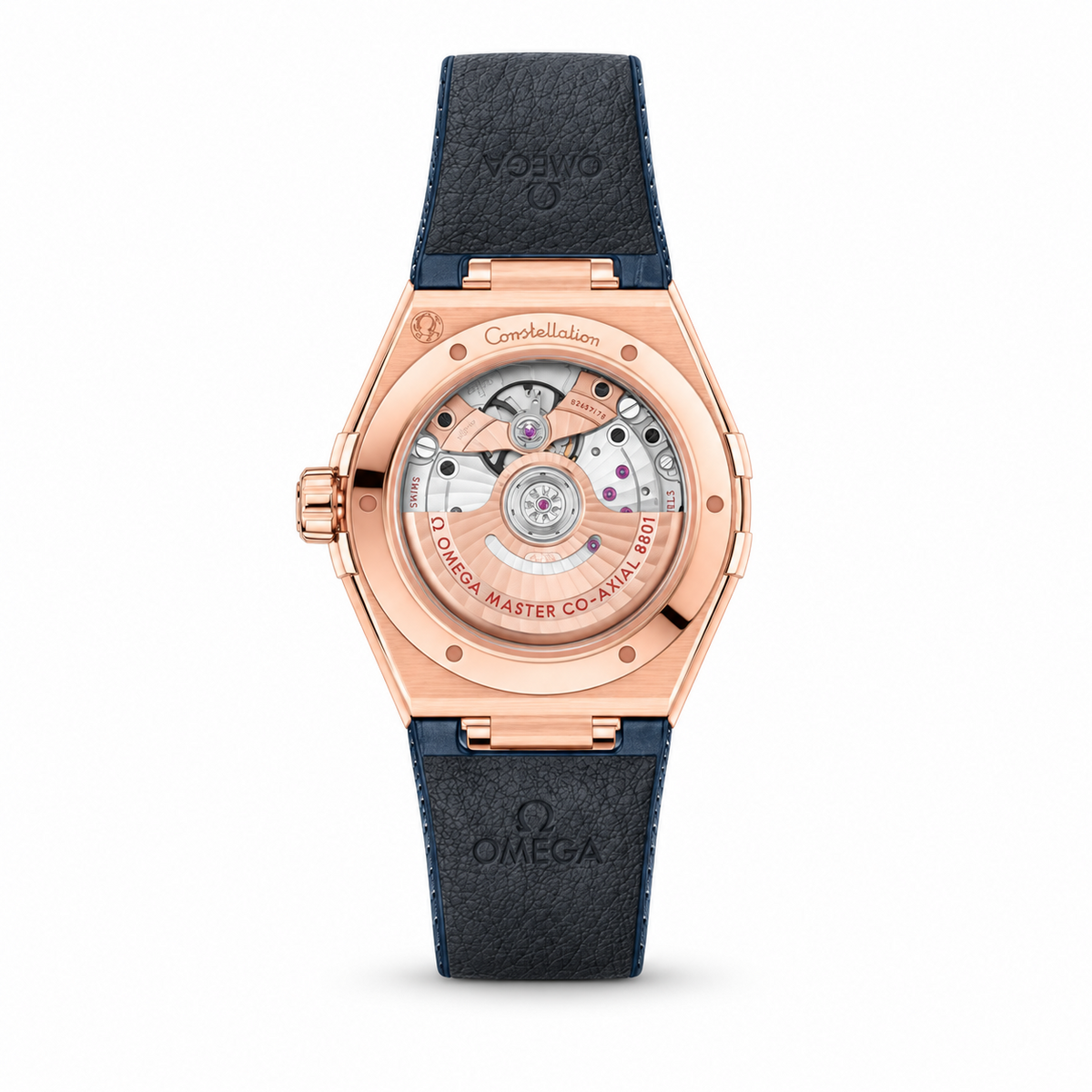 Omega Constellation Sedna Gold blue dial caseback view
